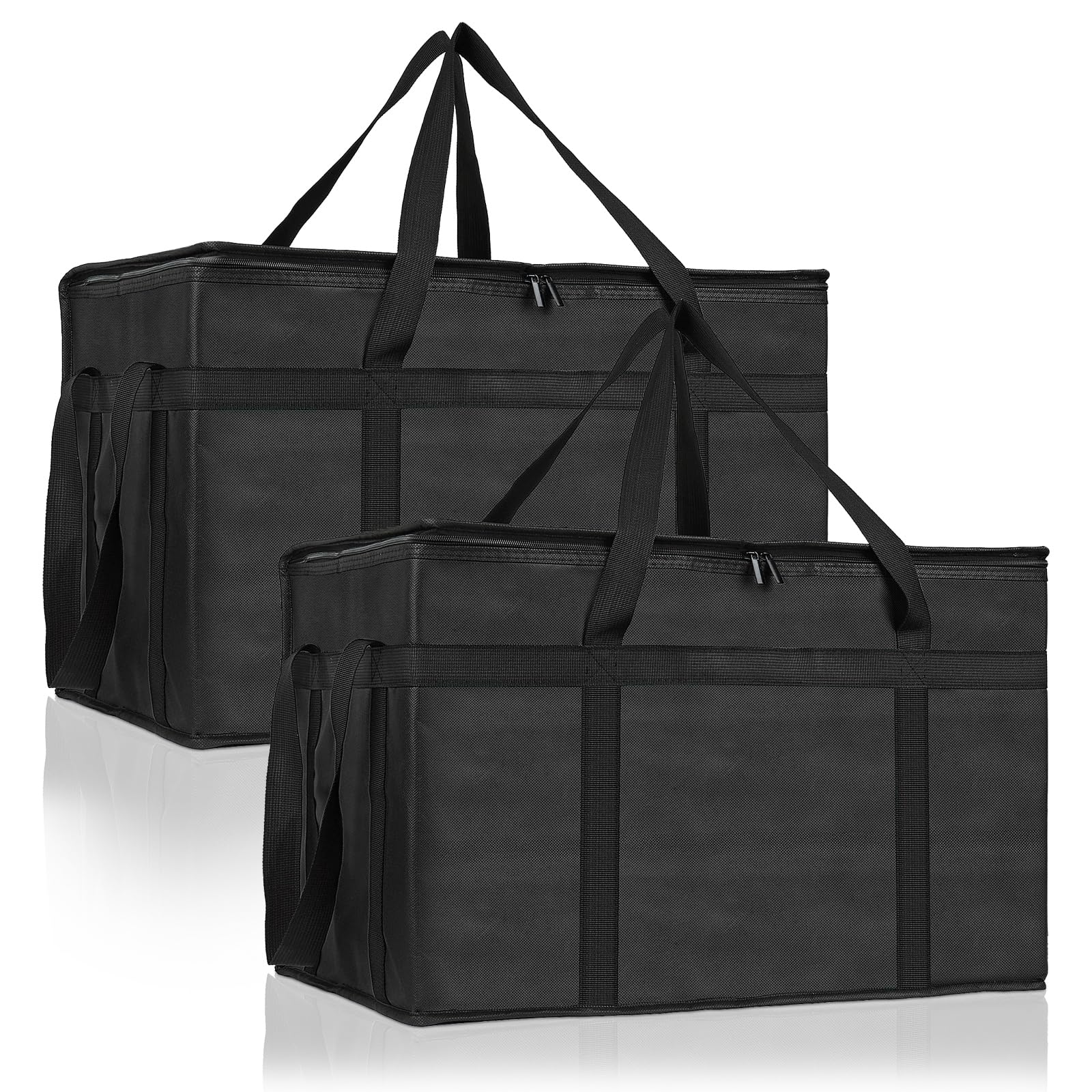 PEASUG 2PCS Insulated Bags for Food Delivery, XXXL Pizza Delivery Bags, Large Capacity Cooler Bag Keep Food Warm for Grocery Shopping and Catering, Foldable, Heavy-Duty (Black)