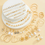 84 Pairs Gold Stud Earrings Set for Women Multipack, Fashion Pearl Cubic Zirconia Butterfly Earrings Packs Piercings, Hypoallergenic Stud Hoops Earrings for Gift (Style08-gold)