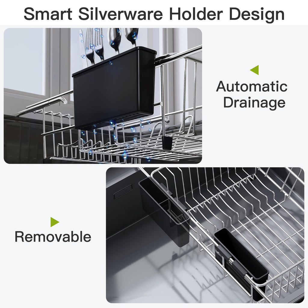 JASIWAY Dish Drying Rack In Sink, Dish Drainer with Cup and Utensil Holder