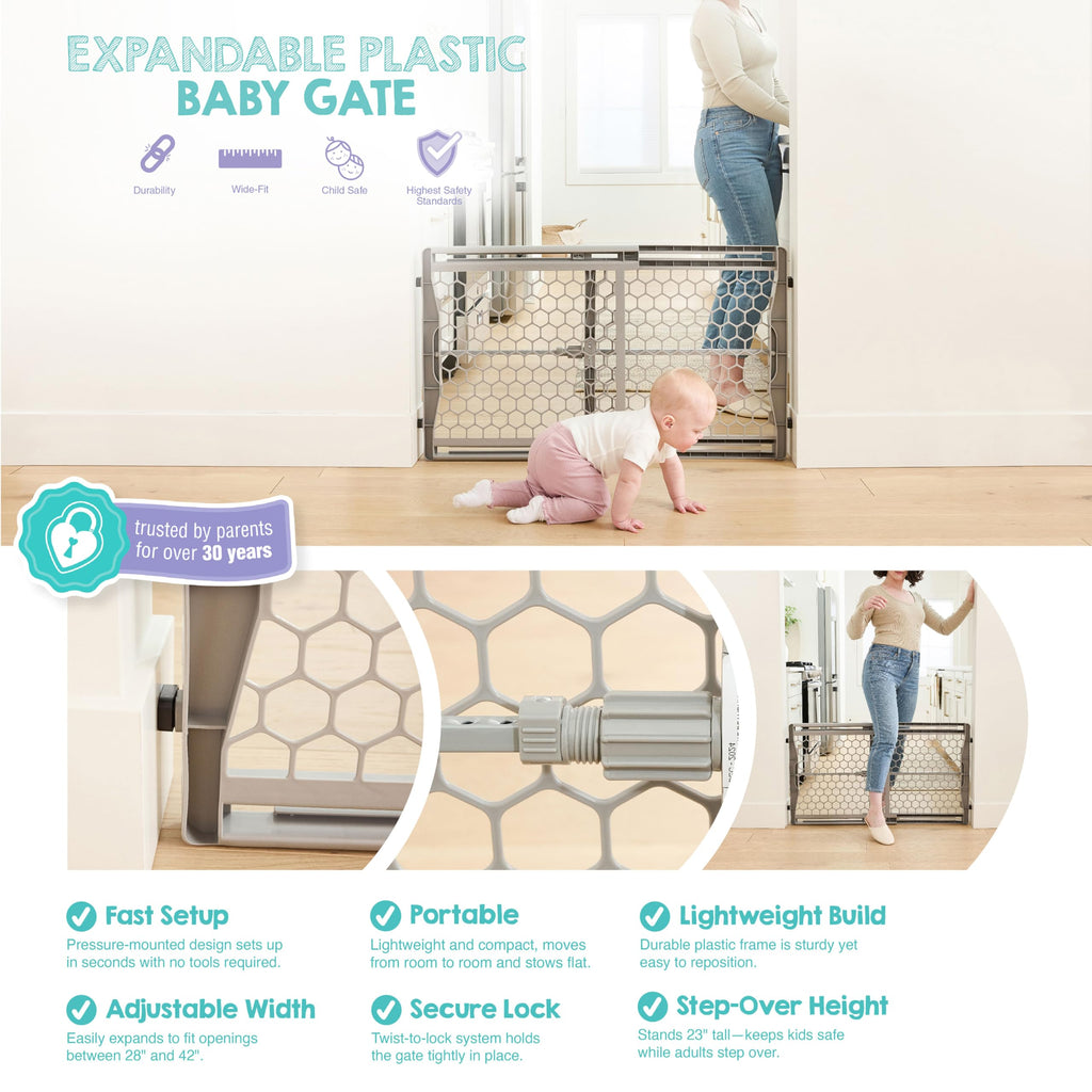 Regalo 28"-42" Expandable Plastic Baby Gate, Bottom of Stairs & Doorways