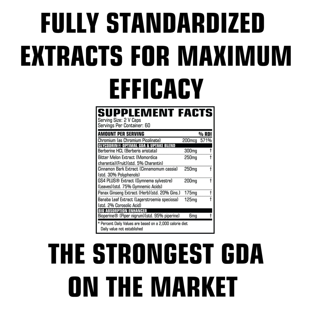 PROCCOR GLYCODRIN - GDA with Berberine, Cinnamon, Banaba, Bittermelon, Panax Ginseng, GS4 Plus and More; 120 V Capsules (60 Servings), Gelatin-Free