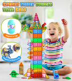 Asago Dinosaur Toys Magnetic Tiles Set - 2 Eggs, 2 Baby Dinos & 5 Large Dinosaurs for Kids 3-5, 105pcs Magnetic Building Blocks for Toddlers 1-3 4-8，Magnet Tiles Educational Toy for Boys Girls