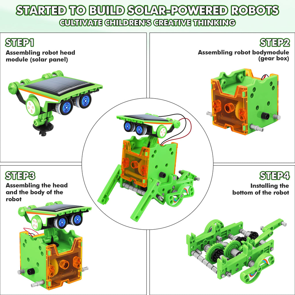 Bottleboom STEM 13-in-1 Education Solar Power Robots Toys for Boys Age 8-12, Educational Toy Science Kits for Kids Experiment Robotics Set Birthday Gifts for 8 9 10 11 12 Years Old-Green