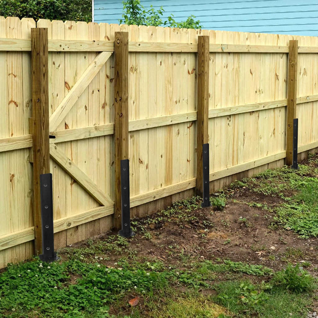 TOPZEA 2 Pack Fence Post Repair Kit, Heavy Duty Steel Stabilizer Stakes, Ground Anchors Spike to Fix Leaning/Tilted/Broken Wood Posts, Metal Support for Garden & Yard Fencing, Black