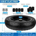 phepetroll 13 Inch Flat Free Wheels Tires 4.00-6 Solid Replacement with Universal 5/8" Axle Bore Hole, 8 Spacers and 4 Pins, for Wheelbarrow, Garden Wagon, Hand Truck, Trolley, Lawn Mower, 2 Pack
