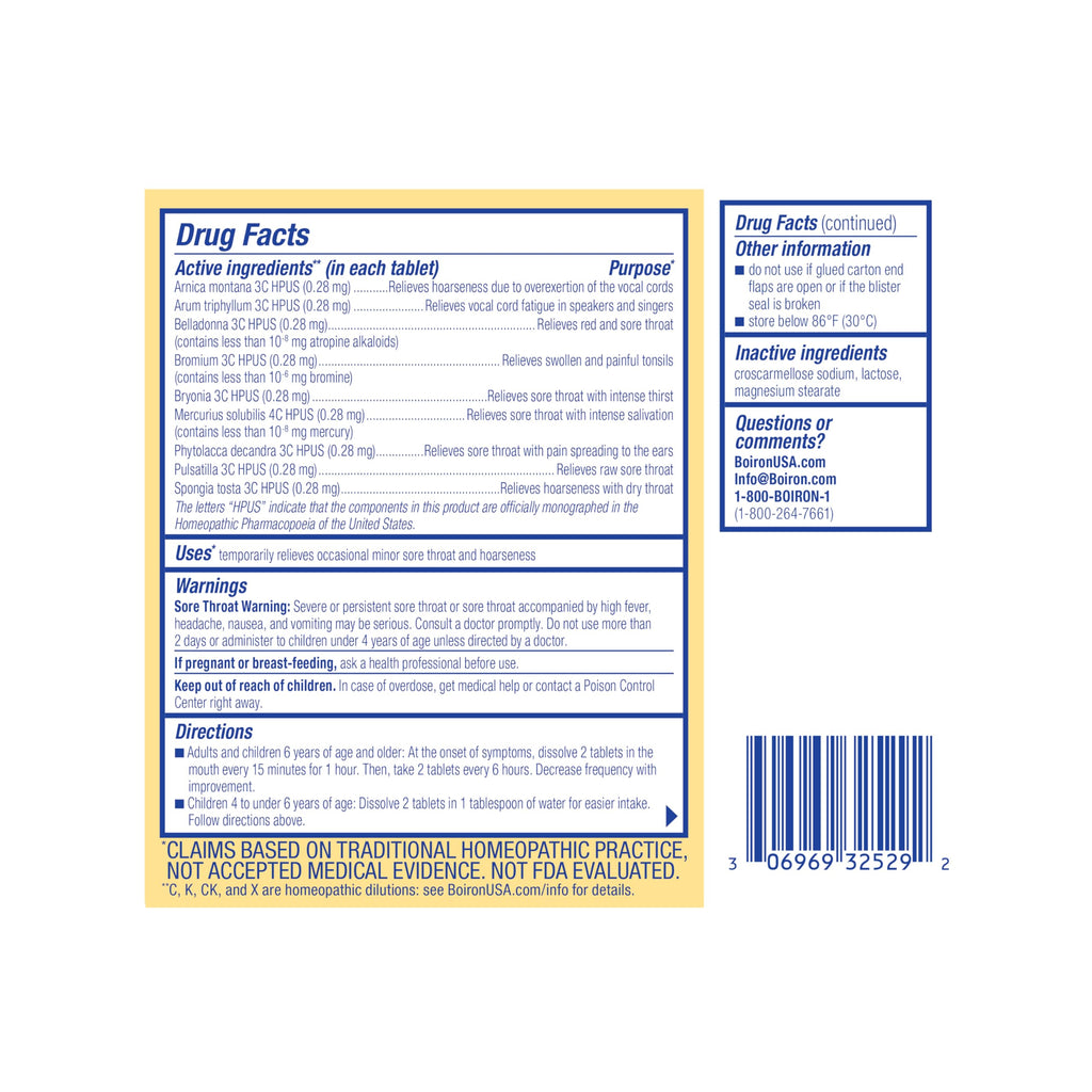 Boiron ThroatCalm Tablets for Relief of Sore Throat, Scratchy, Red or Dry Throat, and Hoarseness - 120 Count