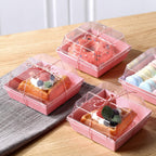 Jetec 50 Pack Charcuterie Boxes with Clear Lids and Rope 4 Inches Cake Disposable Square Dessert Food Box Containers with Lids for Bakery Macaron Cookies Strawberries Fruits Display (Pink)