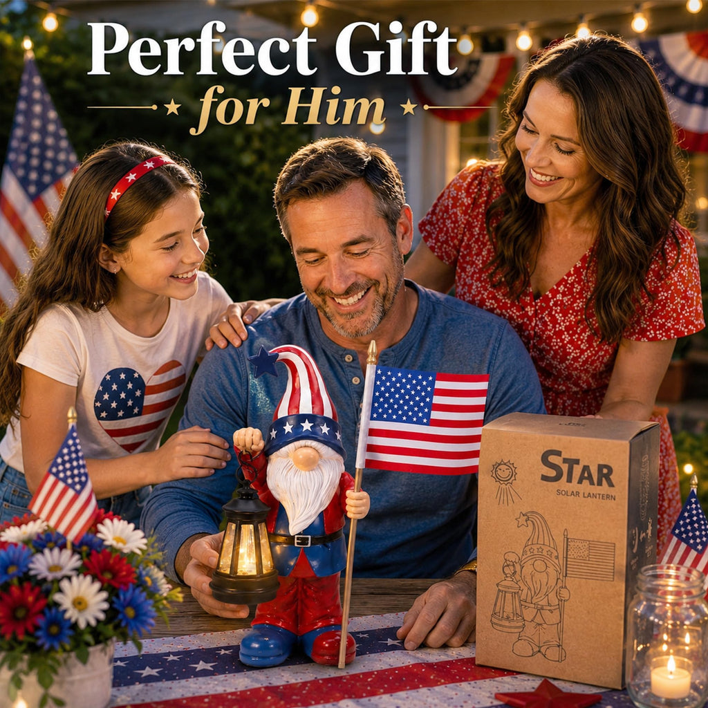 Nacome Solar Patriotic Gnomes Statues with Flag for Garden Decor