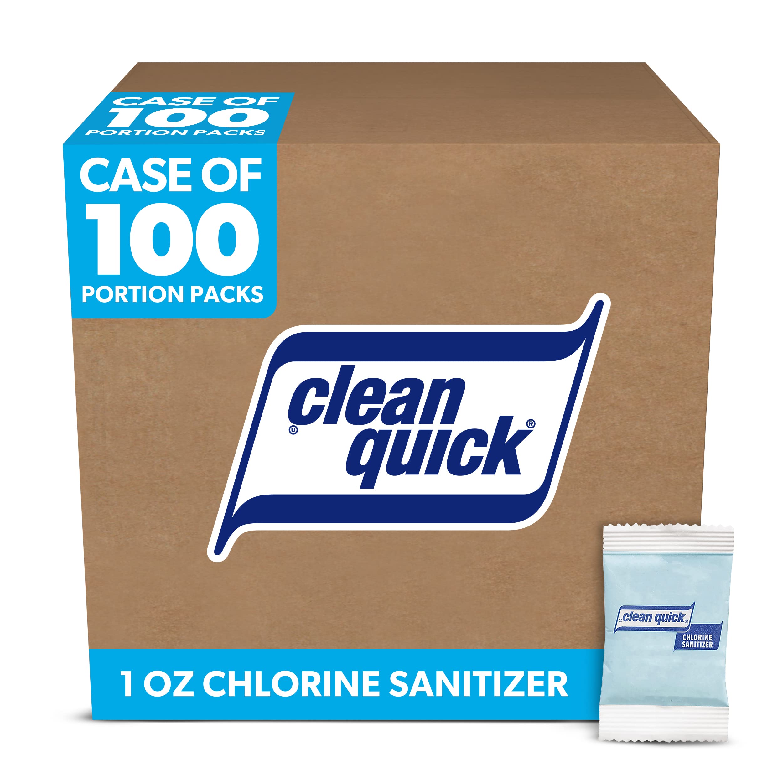 Clean Quick Chlorine Sanitizer Powder, Single Use Packets (1 oz, 100 pack)