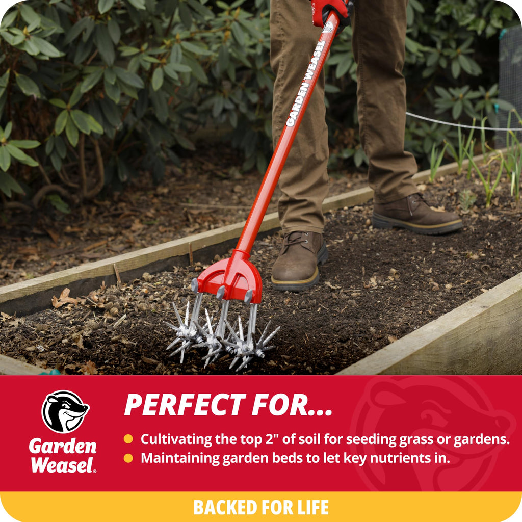 Garden Weasel Rotary Hand Cultivator Tiller for Aerating Weeding Planting