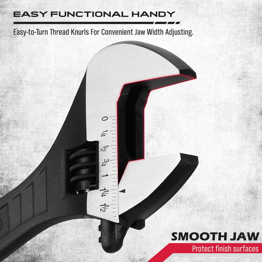 Adjustable Wrench Set Wrenches Sets: 4-Piece 6, 8, 10, 12 Inch Chrome Vanadium Steel Corrosion-Resistant Black Oxide Finish for Automotive Plumbing and Household Repairs