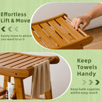 Aollewoiti Bamboo Shower Bench Stool with Storage Shelf, Waterproof Shower Seat for Shaving Legs, 2-Tier Bathroom Bench Spa Seat Non-Slip, Shower Chair for Bathroom, Indoor, Outdoor Use, Brown