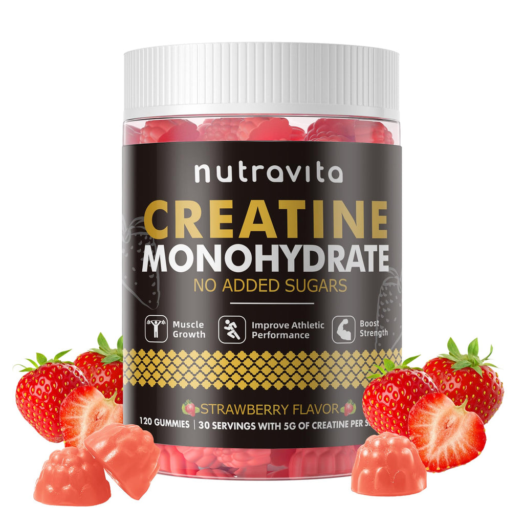 Nutravita NSF Certified Creatine Gummy - Creatine Monohydrate Gummies for Men & Women-5g of Creatine Monohydrate per Serving - Sugar Free,Vegan, Strawberry Flavor, 120 Count