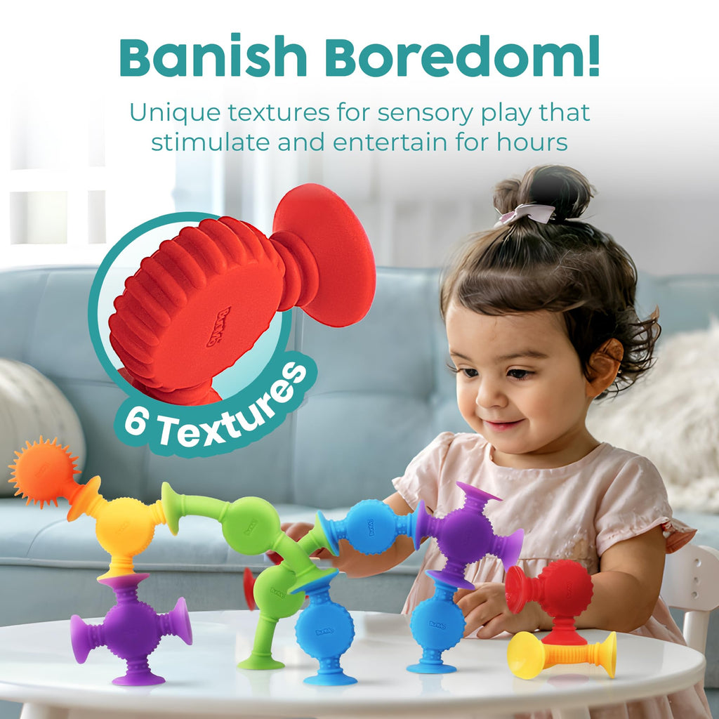 BUNMO Bath Toys Suction - Connect, Build, Create - Toddler Bath Toys - Hours of Fun & Creativity - Fine Motor Skills - Stimulating Sensory Toys - Non-Mouthable Toy 3+ - Textured 44 Pack