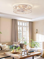 LEDIARY Caged Ceiling Fan with Light, Flush Mount Fandalier with Remote