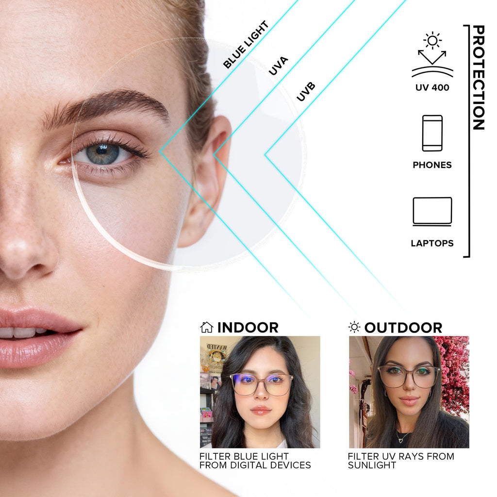 GUDVUE Blue Light Glasses For Woman, Computer Reading/Gaming/Phones Glasses, Anti Glare/UV400/Eye Strain, Cat Eye, Champagne