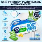 XL Body Wipes for Adults Bathing – 50 Ct + 4 Travel Shower Wipes 10 x 11.5" Thick Cleansing No Rinse Bath Wash Sheets for Elderly, Incontinence, Men & Women, Camping Essentials Disposable Washcloths
