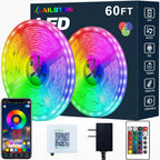 AILBTON Led Strip Lights,60ft Music Sync Color Changing, Built-in Mic,Bluetooth App Control LED Tape Lights with Remote,5050 RGB Rope Light Strips