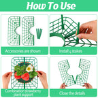 4 Sets Strawberry Plant Supports with Plant Protectors from Animals,Strawberry Growing Support Stakes with Mesh Plant Cover and Metal Garden Lawn Spikes Strawberry Planting Stand for Garden Vegetables