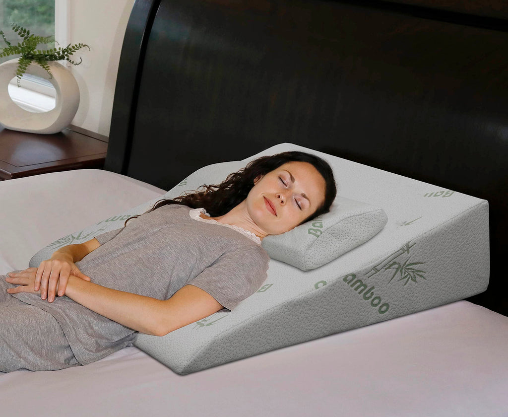 InteVision Extra Large Bed Wedge Pillow (33 x 30.5 x 7.5 inch) and Headrest Pillow in One Package - Help Relief from Acid Reflux, Post Surgery, Snoring - 2 inch Memory Foam Top