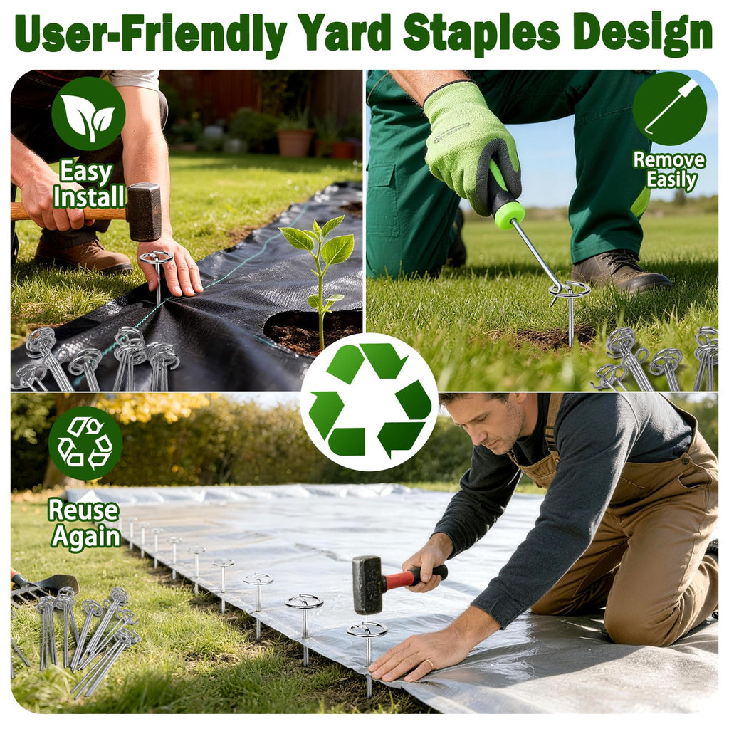 GESTONE 240 PCS Landscape Fabric Staples Stakes, Larger Circle Top Pin 4MM