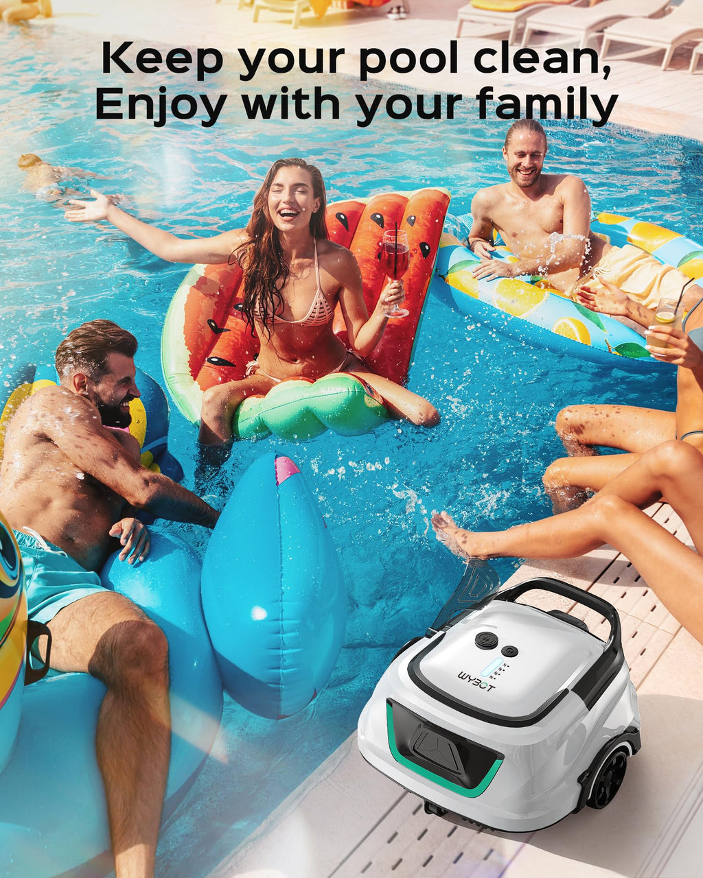 (2026 Upgraded) WYBOT A1 Cordless Robotic Pool Cleaner, Automatic Pool Vacuum for Above Ground with 120 Mins, Double Filters, LED Indicator, Charge in 2.5H, 4 Cleaning Modes (White Green)
