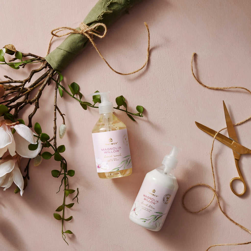 Thymes Hand Wash - Moisturizing Hand Soap Dispenser with Pump - Skin Care - Hydrating Liquid Soap Scented with Notes of Willow, Magnolia Blossoms, Jasmine, & White Mahogany (Magnolia Willow, 9 fl oz)