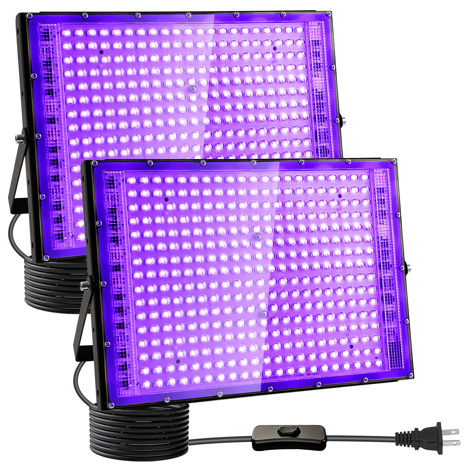 2 Pack 300W Black Lights, Blacklight Flood Light with Plug and Switch,for Glow Party, Black Light Party, Halloween, Body Paint, Neon Glow, Fluorescent Poster, Stage Lighting