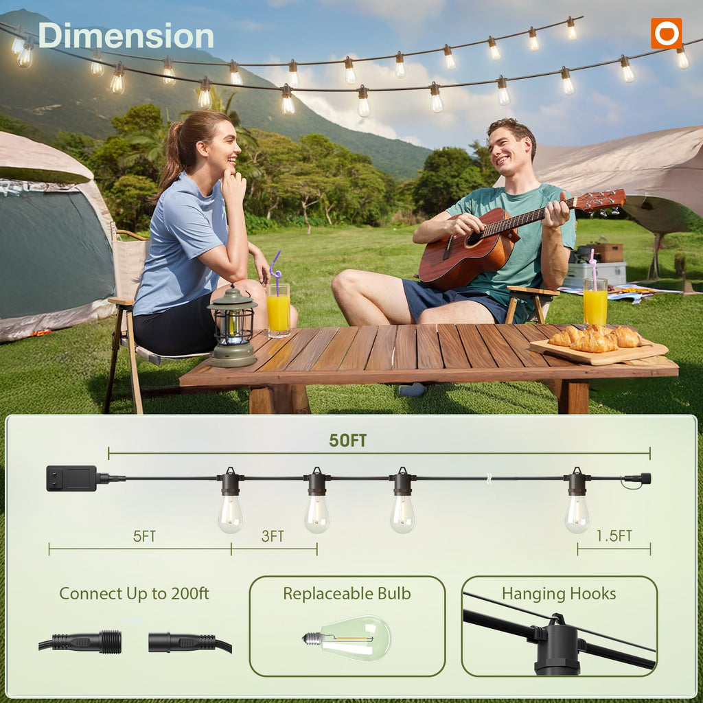 addlon 50FT LED Outdoor String Lights, Remote Dimmable Patio Lights with Timer & 3 Lighting Modes, 16 Shatterproof Edison Bulbs, Waterproof Connectable String Lights for Outside Backyard Party Décor
