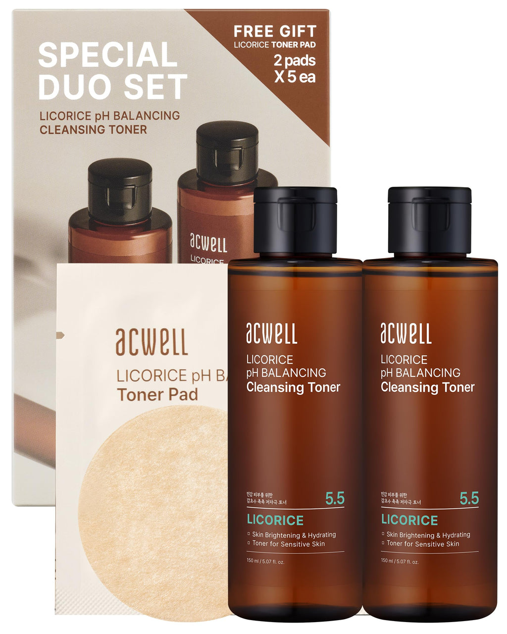 ACWELL Licorice pH Balancing Korean Toner for Cleansing - Alcohol-Free PH5.5 Hydrating Facial Astringent -Skin Clarifying & Hydration Boosting Toner, 5.07 fl.oz. 2 Pack