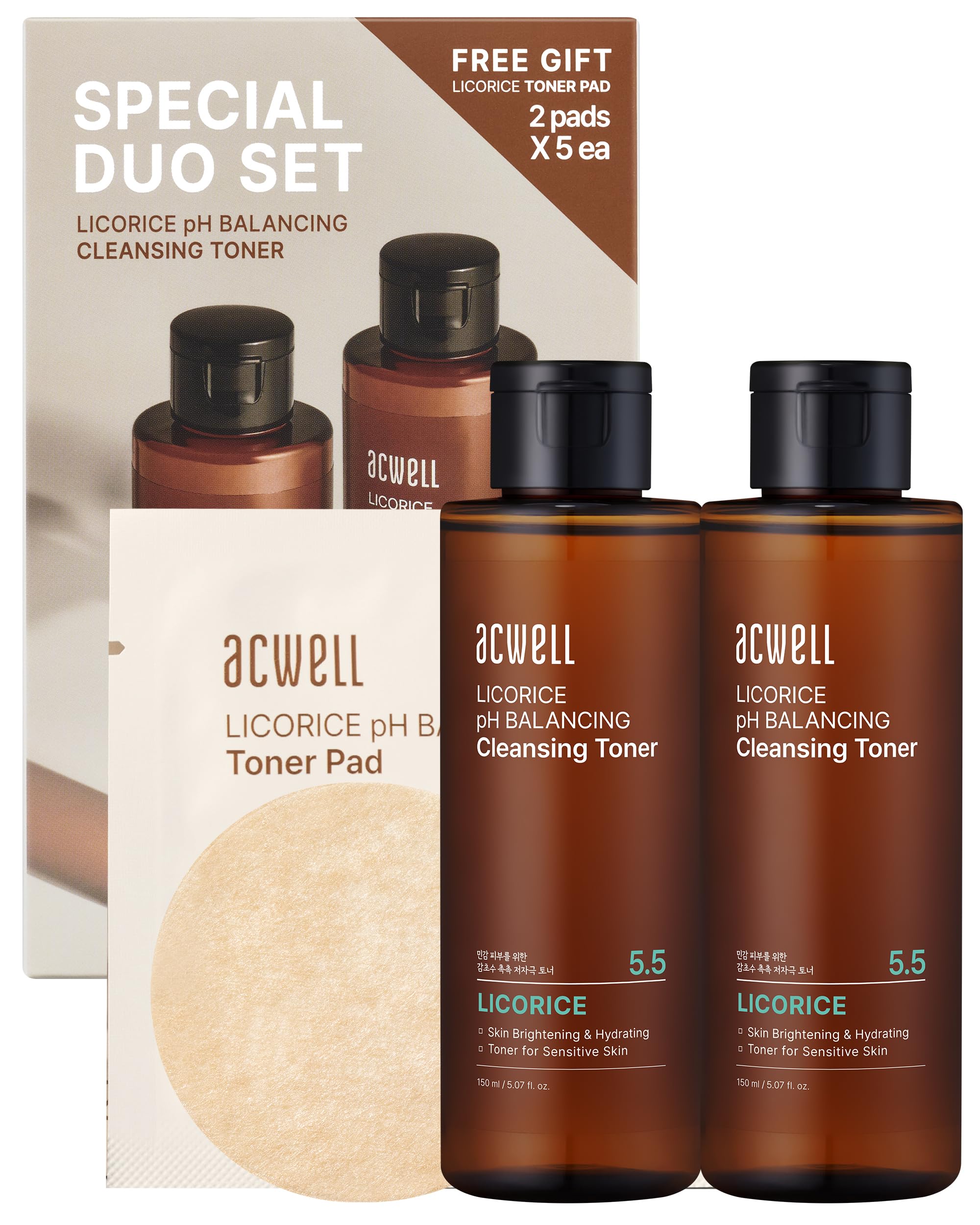 ACWELL Licorice pH Balancing Korean Toner for Cleansing - Alcohol-Free PH5.5 Hydrating Facial Astringent -Skin Clarifying & Hydration Boosting Toner, 5.07 fl.oz. 2 Pack