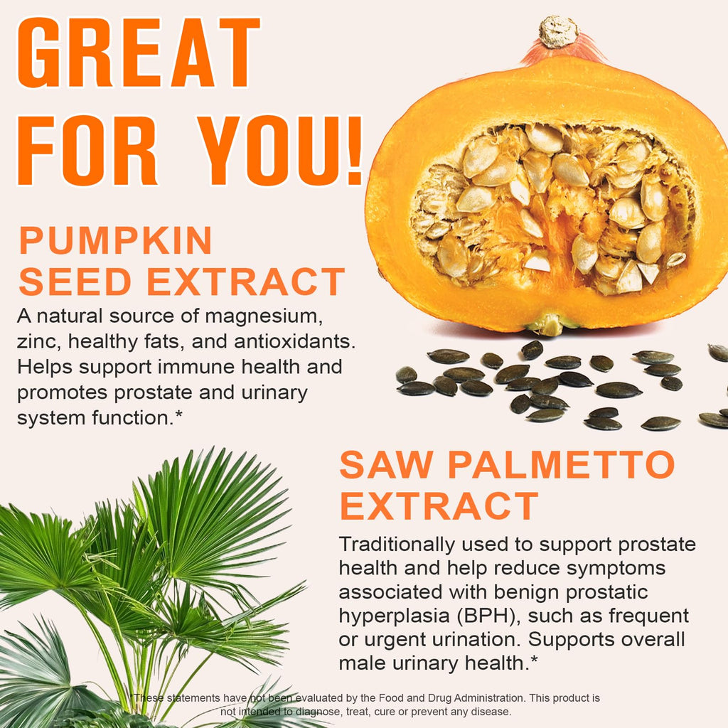 Pumpkin Seed Oil with Saw Palmetto, 1000mg per Serving, 300 Softgels – Cold Pressed Pumpkin Seed Oil Capsules for Hair, Prostate, Urinary & Bladder Health – Non-GMO, Gluten-Free, Pure & Natural