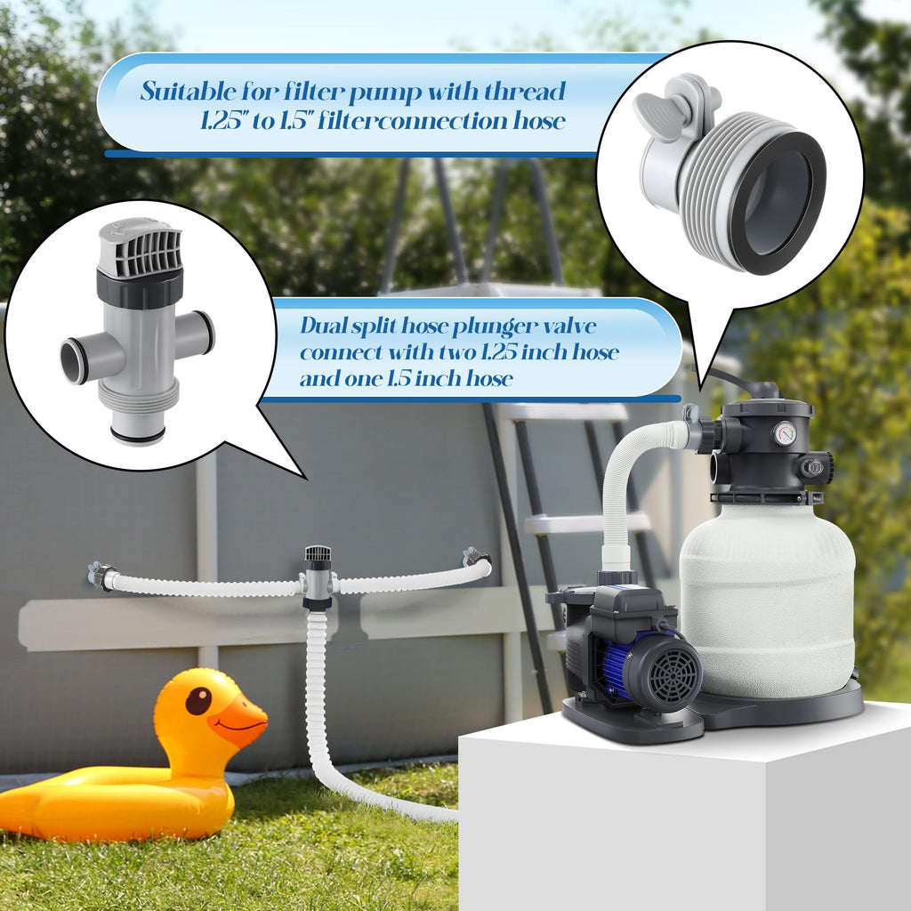 Saillong Dual Split Hose Plunger Valve Pool Part & 2 Hose Conversion Adapter B Kit Compatible with Intex Pool, Shut Off Valve with 1.25" to 1.5" Hose Adapter for Above Ground Pool and Pool Pump