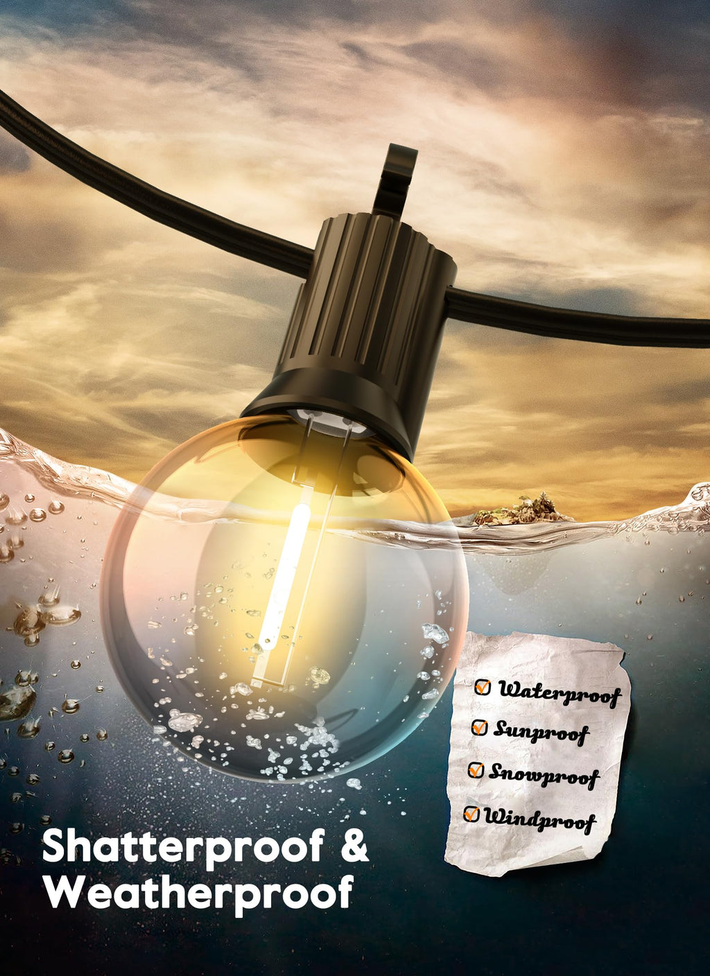 Brightown G40 Solar Replacement Bulbs, E12/C7 Candelabra Screw Base, 24V, 0.15W, 1.5 Inch Shatterproof Globe LED Bulbs for Outdoor String Lights, 2700K, Dimmable, Warm White, 25 Pack