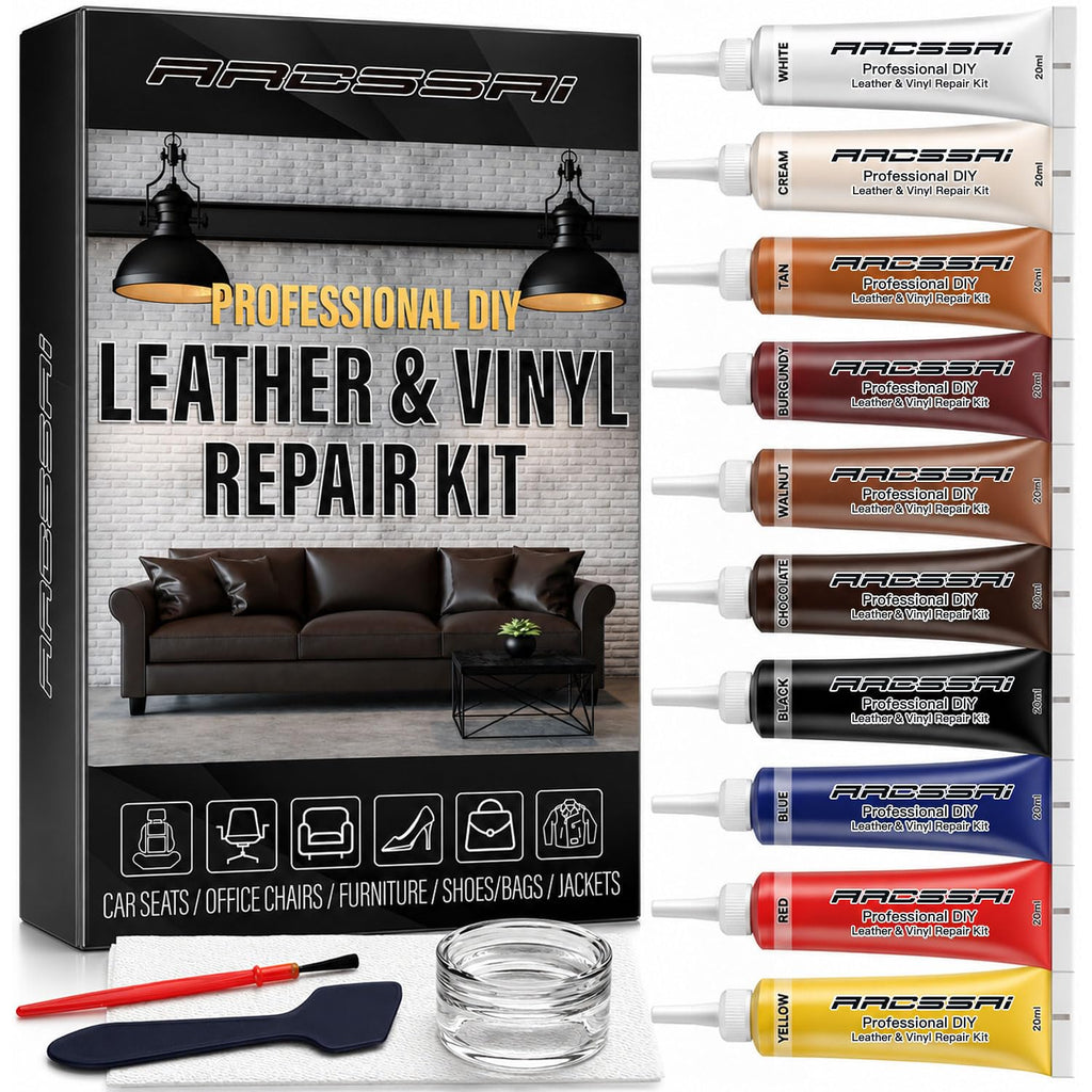 Leather & Vinyl Repair Kit for Furniture, Car Seats & Couches, 10 Colors