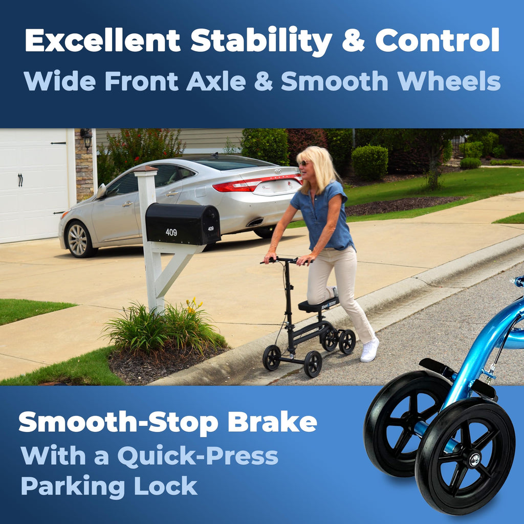 KneeRover Economy Knee Scooter Steerable Knee Walker for Adults for Foot Surgery, Broken Ankle, Foot Injuries - Foldable Knee Rover Scooter for Broken Foot Injured Leg Crutch (Blue)