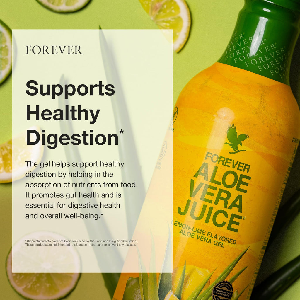 Forever Living - Aloe Vera Juice - Lemon Lime Flavor with Pure Inner Leaf Gel - Supports Digestion and Immunity - 1L Each (Pack of 2)