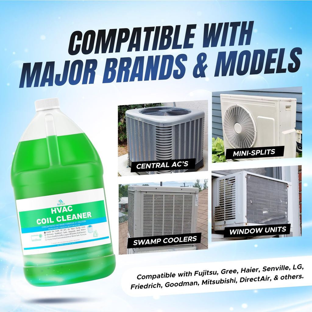 AC Evaporator Coil Cleaner, 1 Gallon (3.78L), No Rinse Coil Cleaner, Metal-Safe Corrosion Inhibitors, Cleans Air Conditioners, Condensers, HVAC, Mini Splits, Heat Pumps, Residential & Commercial