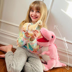 MorisMos Dinosaur Stuffed Animal with Babies, Eggs, Pink, Girl Dinosaur Toy