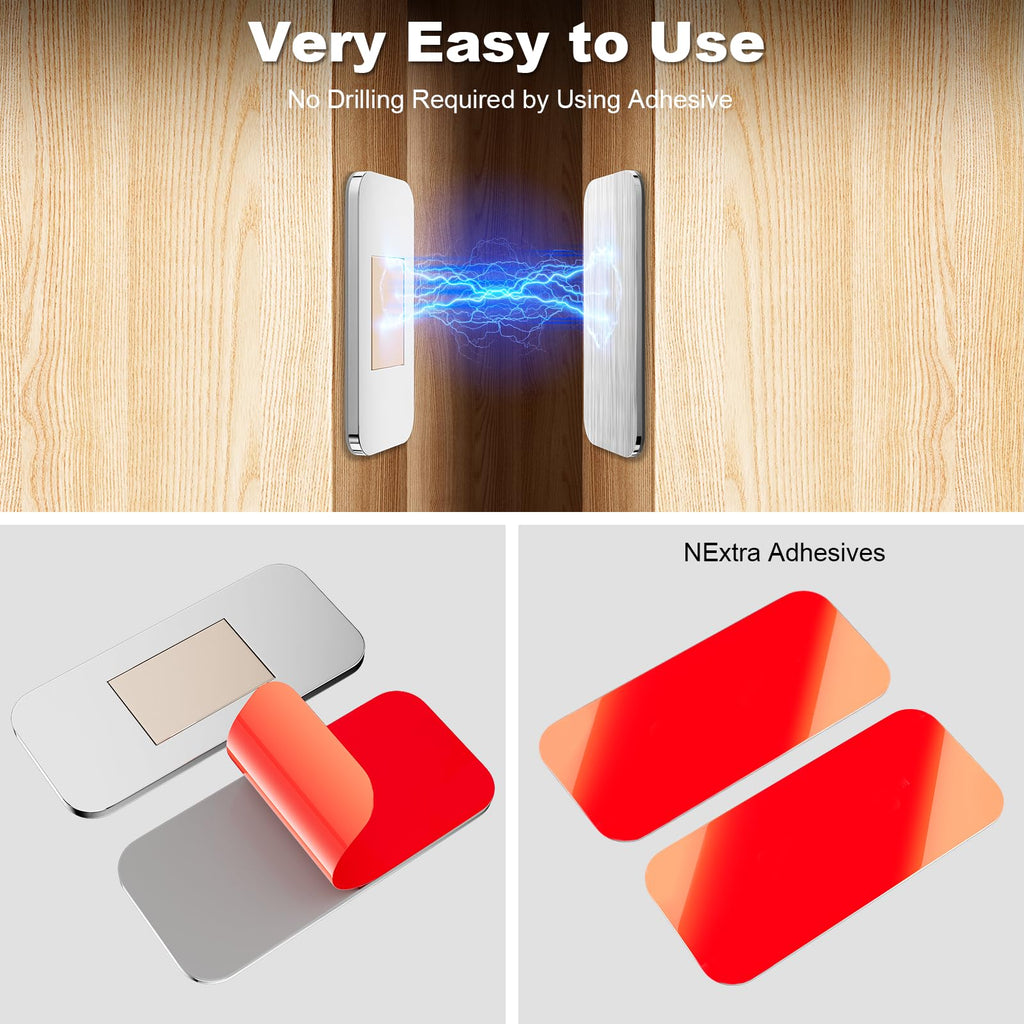 10 Pack Magnetic Cabinet Door Catch, Ultra Thin Cabinet Door Magnets, Adhesive Drawer Magnets to Stay Closed, Stainless Steel Cabinet Latch Easy to Install with Double Sided Tape, Thickness 0.08in