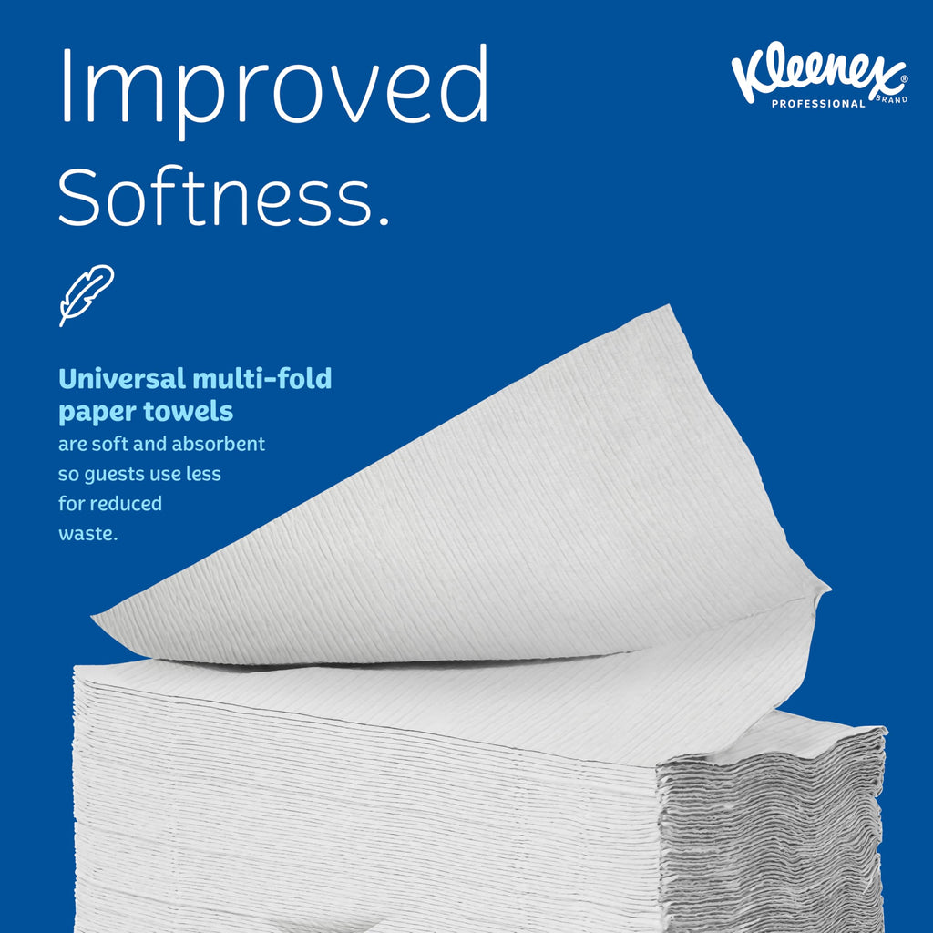 Kleenex Professional Universal Multifold Paper Towels, Bulk (02046), Absorbency Pockets, 9.2" x 9.4" Towel, White (150 Sheets/Pack, 8 Packs/Case, 1,200 Sheet Total)