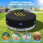 Holiwei 24 Ft Round Pool Cover with Reflective Strips, 420D Swimming Pool Cover for Above Ground Pools, Solar Cover with Drawstring and Ground Nails for Dustproof, UV Protected