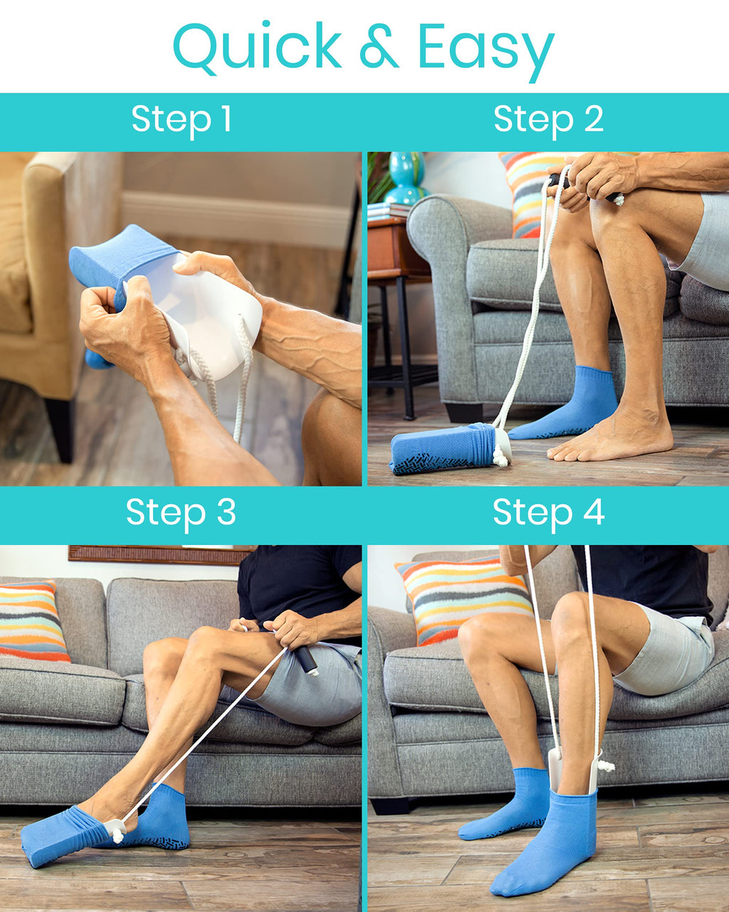 Vive Sock Aid - Easy On and Off Stocking Slider - Donner Pulling Assist Device - Sock Helper Aide Tool - Puller for Elderly, Senior, Pregnant, Diabetics - Pull Up Assistance Help