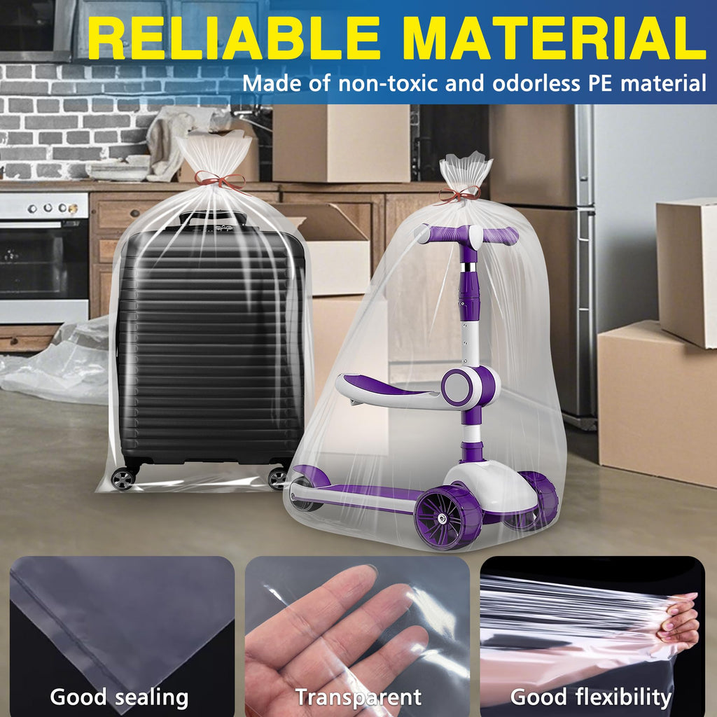 5 Pack 40” x 58” Extra Large Clear Plastic Storage Bags for Luggage Cover