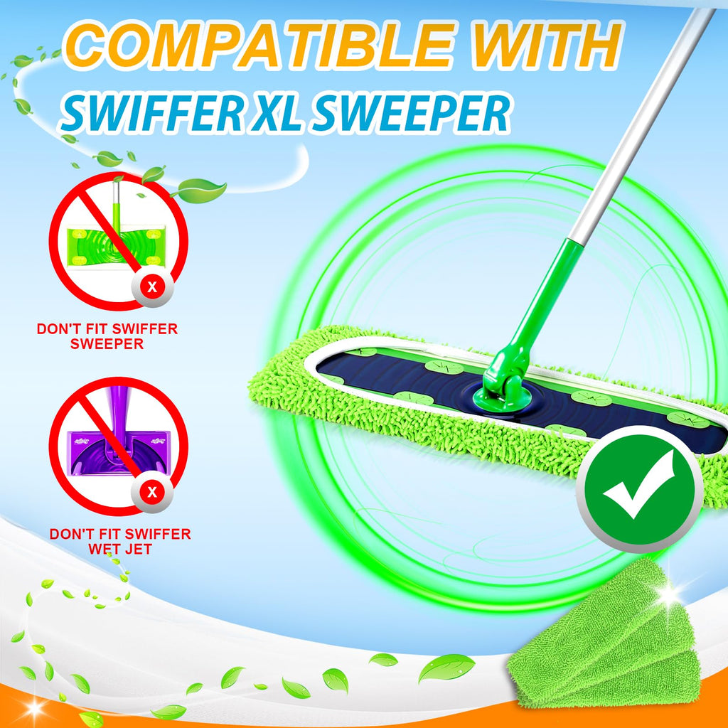 Yicotira Reusable Microfiber Mop Pads for Swiffer XL - 4 Pack XL Dry Sweeping Cloths & Wet Pads Refills - X-Large Heavy Duty Mopping Cloths for Floor Mopping and Sweeping (Mop is Not Included)