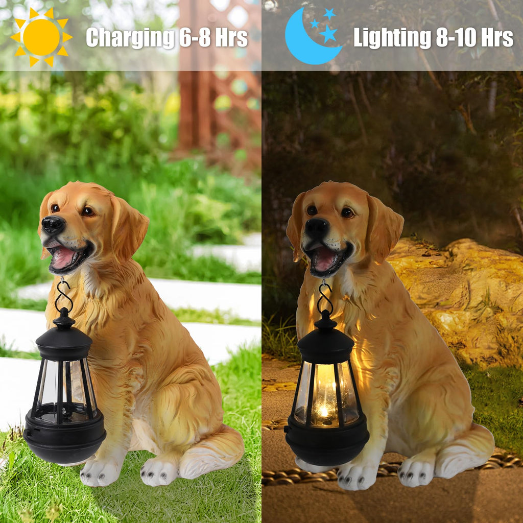 Golden Retriever Statue, Resin Solar Dog outdoor statues Holding Lantern