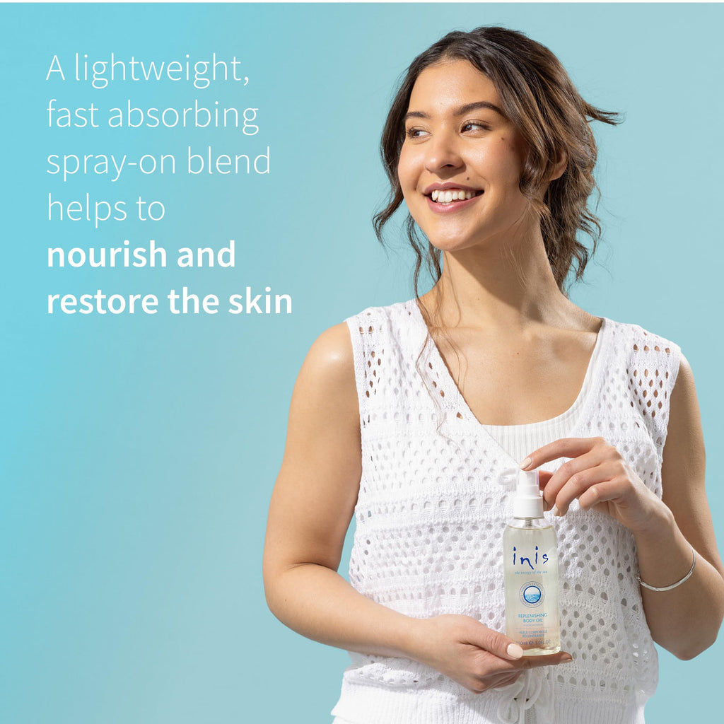 Inis the Energy of the Sea Replenishing Body Oil - Fast Absorbing Moisturizing Spray - Made with Hydrating Jojoba Oil for Dry Skin - Enriched with Seaweed Extracts & Vitamin E – 5 Fl Oz