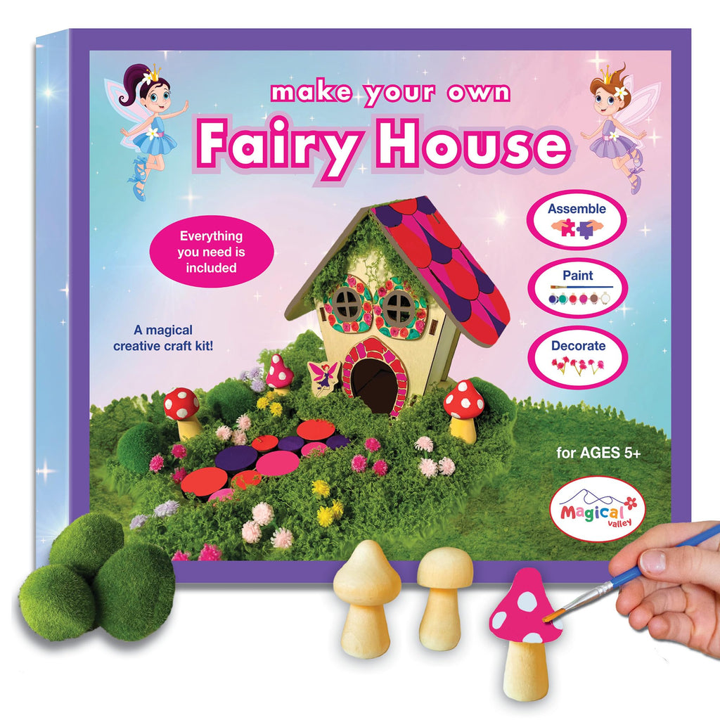 Fairy House Craft Kit for Kids, DIY Wooden Fairy Garden Kit with Paints & Decorations, Arts & Crafts for Kids, Creative Activity, Birthday Gift for Girls Ages 5 6 7 8–12