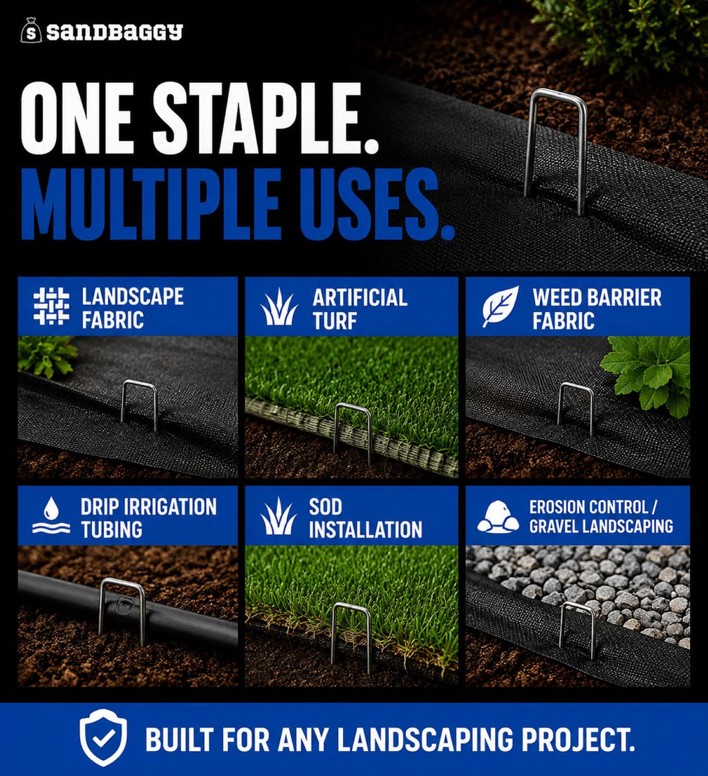 Sandbaggy 6 Inch Landscape Staples, 1,000 Pack 11 Gauge Heavy Duty Steel Garden Staples, Square Top U Pins for Weed Barrier Fabric, Sod, Turf, Netting and Drip Irrigation Tubing