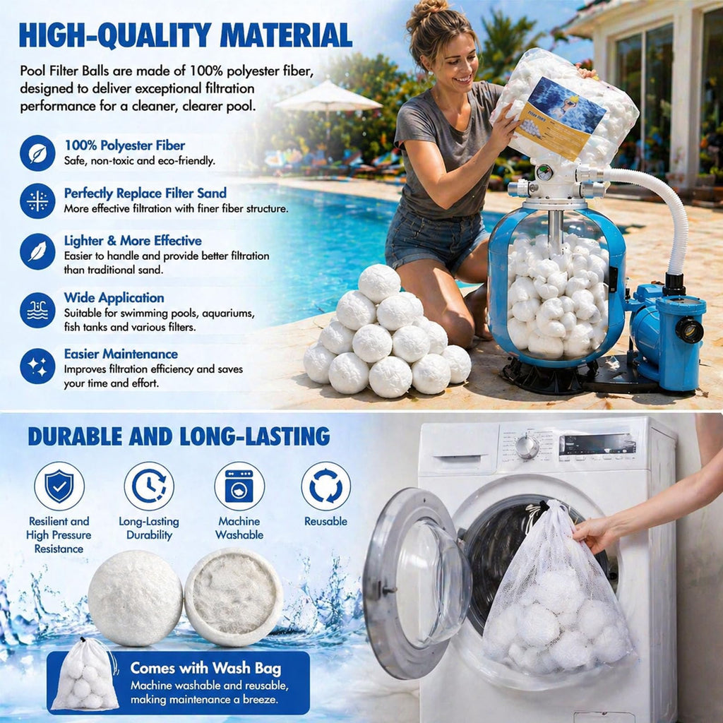 3.1 Lbs Pool Filter Balls, Eco-Friendly Filter Balls for Swimming Pool Sand Filters, Lightweight and Reusable Fiber Ball, Replace 100 lbs Pool Filter Sand